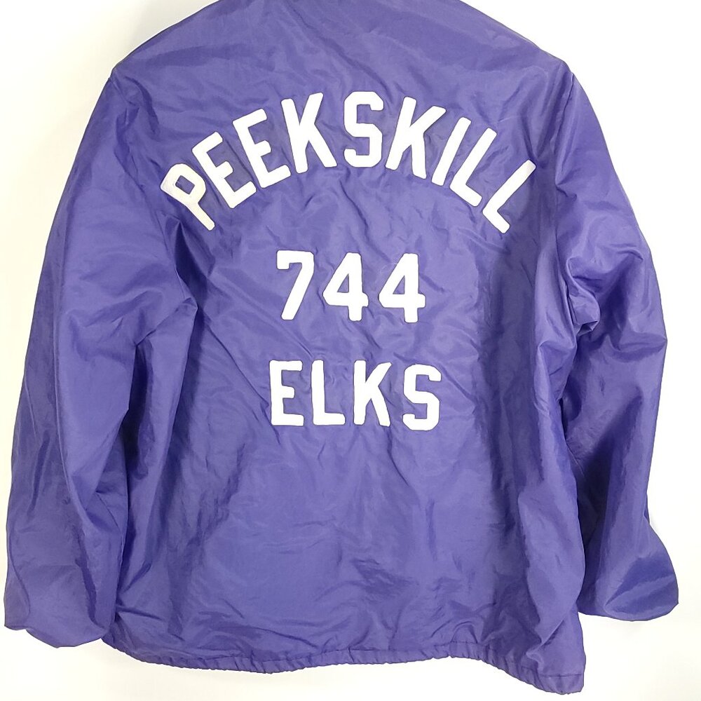 Vtg Warm Up Satin Jacket Men's XL Purple Peekskill Elks Snap Front Distressed - Picture 7 of 14